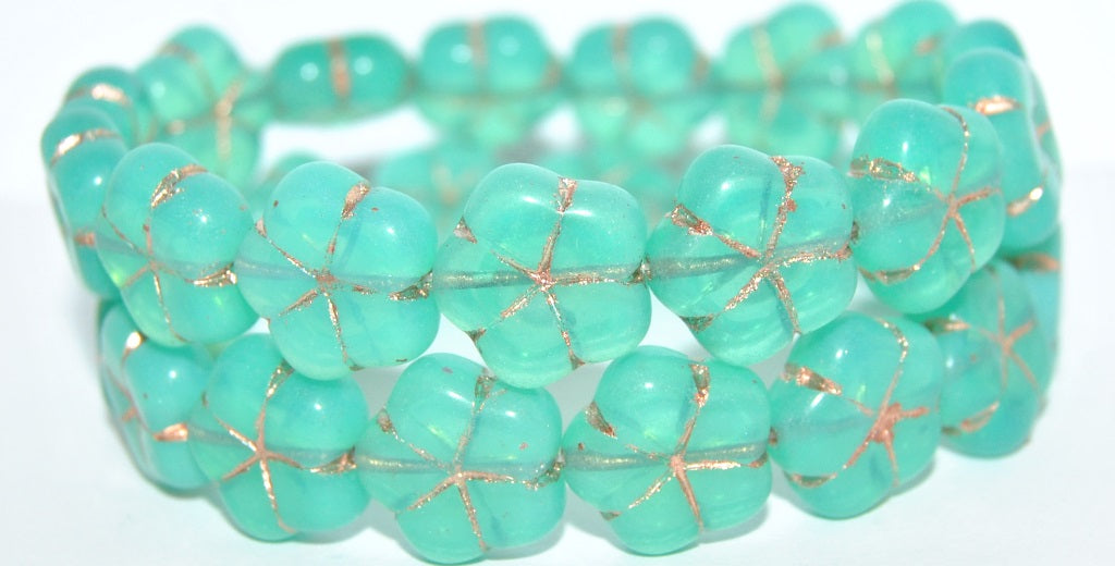 5-Petal Flower Pressed Glass Beads, Opal Aqua 54200 (61100 54200), Glass, Czech Republic