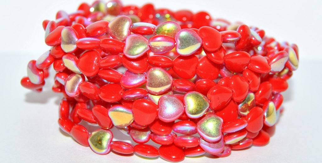 Heart Pressed Glass Beads, Red Ab (93190 Ab), Glass, Czech Republic