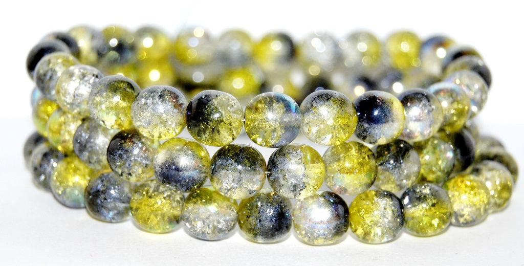 Round Pressed Glass Beads Druck, (48119 Crack), Glass, Czech Republic