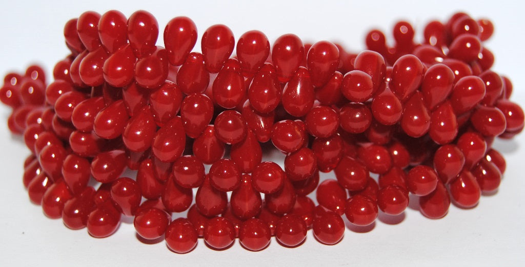 Pear Drop Pressed Glass Beads, Opal Red (91250), Glass, Czech Republic
