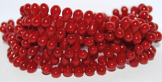 Pear Drop Pressed Glass Beads, Opal Red (91250), Glass, Czech Republic