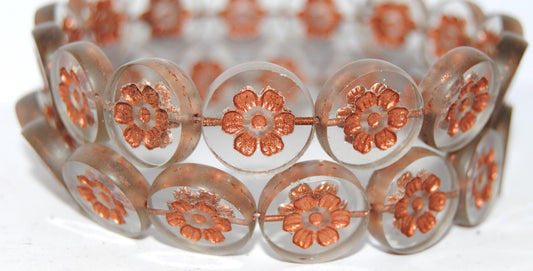 Table Cut Round Beads With Flower, (40020 55307), Glass, Czech Republic