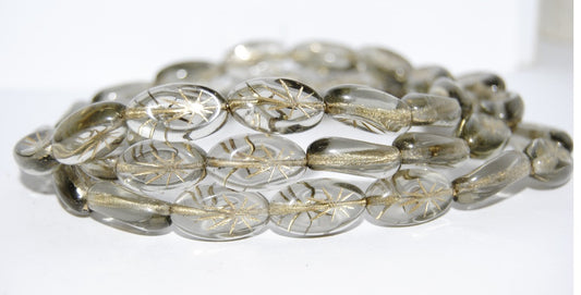 Oval With Rays Pressed Glass Beads, (40020 54202), Glass, Czech Republic