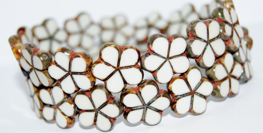 Table Cut Flower Beads, Beige Travertin (13020 86800), Glass, Czech Republic