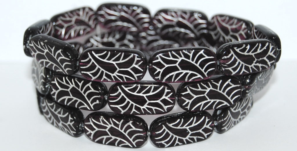 Rectangle With Ornament Pressed Glass Beads, Transparent Amethyst 54201 (20080 54201), Glass, Czech Republic