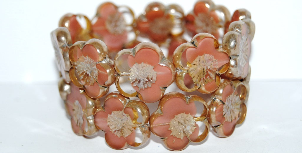 Table Cut Flower Beads Hibiscus, 21 Opaque Pink 43500 (21 76028 43500), Glass, Czech Republic