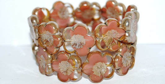 Table Cut Flower Beads Hibiscus, 21 Opaque Pink 43500 (21 76028 43500), Glass, Czech Republic