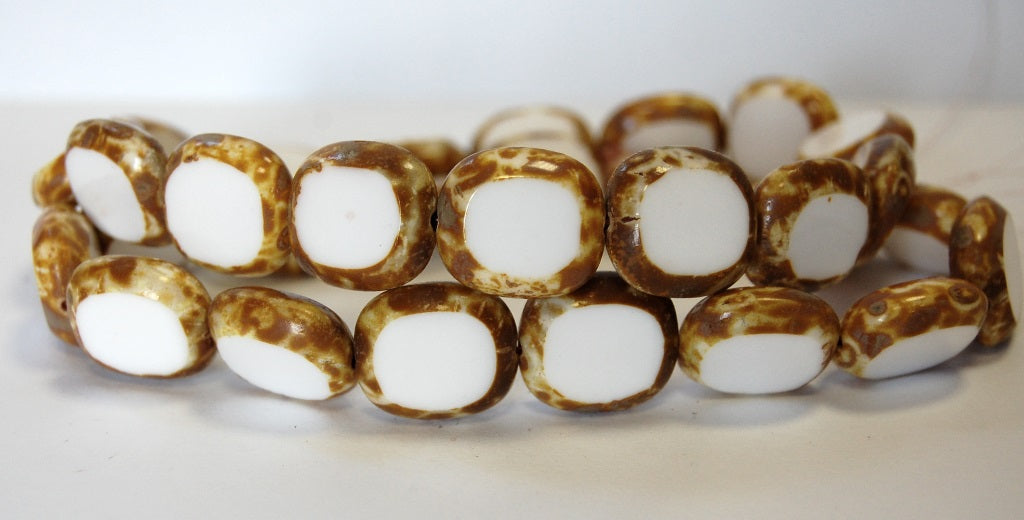 Table Cut Round Candy Beads, Chalk White Travertin (3000 86800), Glass, Czech Republic