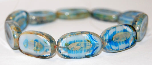 Table Cut Rounded Rectangle Oval Beads With Oval, Light Blue White Delay 43400 (65016 43400), Glass, Czech Republic