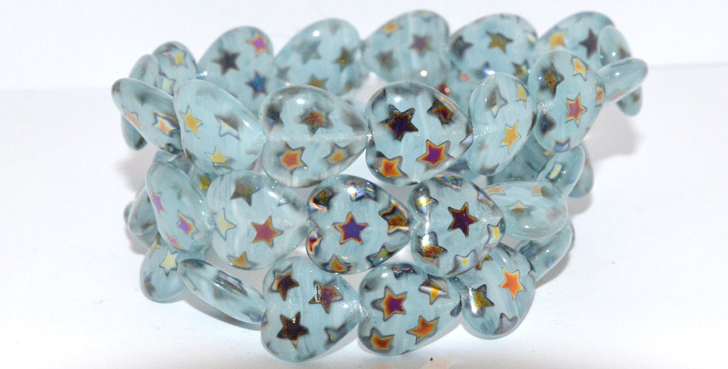 Heart Pressed Glass Beads, (8601 Stars 2Xside), Glass, Czech Republic