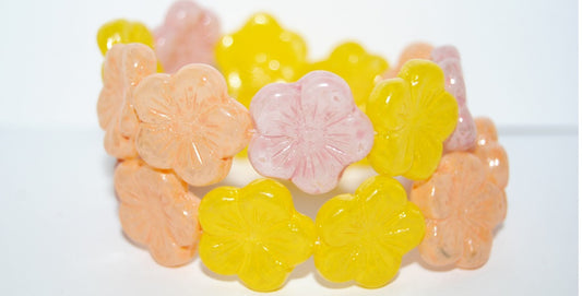 Round Flower Hibiskus Pressed Glass Beads, Lava Glass Mixed Colors Silver Lined Crystal (Lava Glass Mix 1), Glass, Czech Republic