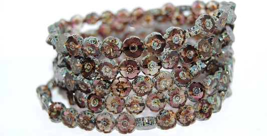 Table Cut Round Beads Hawaii Flowers, (27008 66800), Glass, Czech Republic