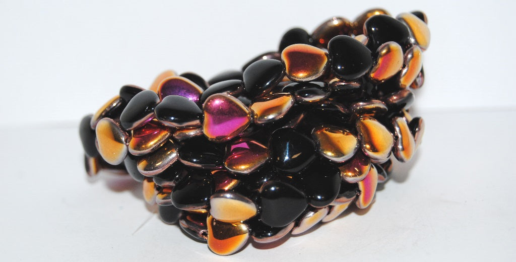 Heart Pressed Glass Beads, Black 29500 (23980 29500), Glass, Czech Republic