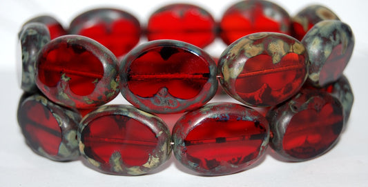 Table Cut Oval Beads, Mixed Colors Ruby Travertin (Mix Ruby 86800), Glass, Czech Republic