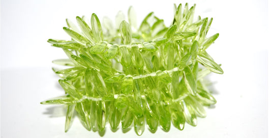 Dagger Pressed Glass Beads, Transparent Green (50800), Glass, Czech Republic