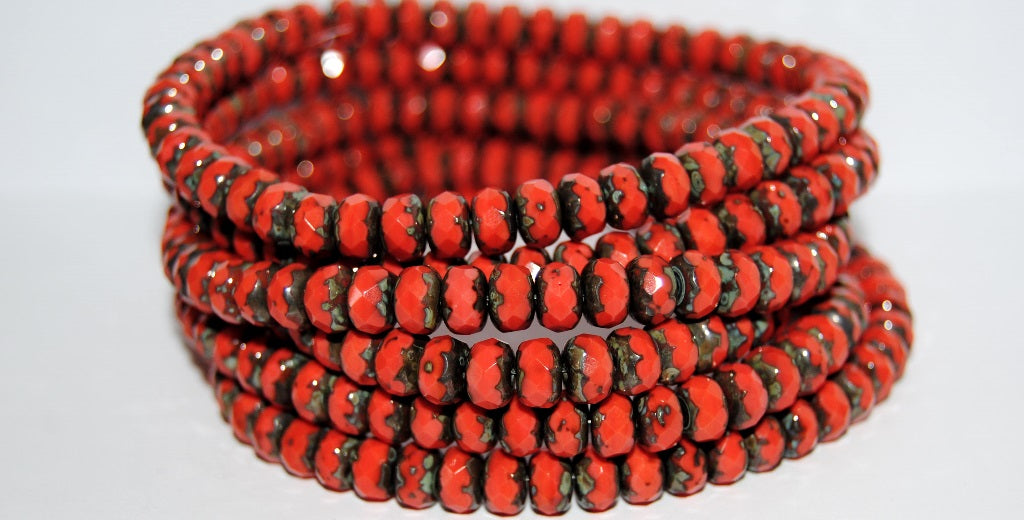 Faceted Special Cut Rondelle Fire Polished Beads, Red 43400 (93400 43400), Glass, Czech Republic