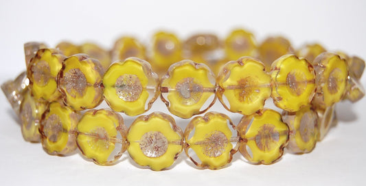 Table Cut Round Beads Hawaii Flowers, (86036 43400), Glass, Czech Republic