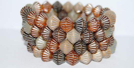 Lantern Bicone Pressed Glass Beads, Brown Mixed Colors 54201M (Brown Mix 54201M), Glass, Czech Republic