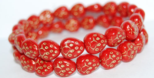 Strawberry Pressed Glass Beads, Red 54202 (93190 54202), Glass, Czech Republic