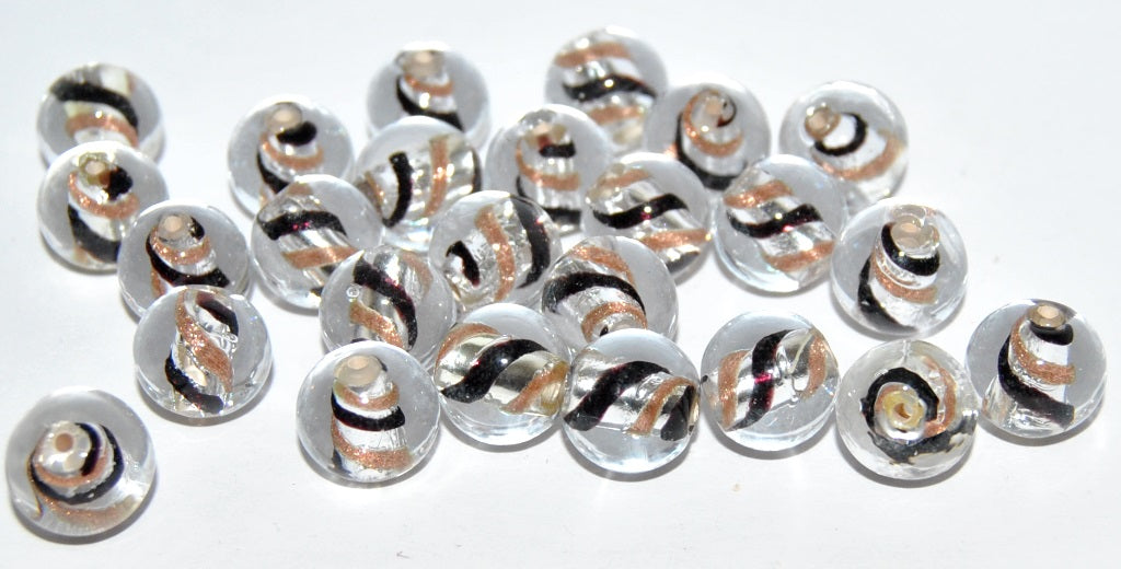 Czech Glass Hand Made Round Lampwork Beads With Silver Plates, (10 D), Glass, Czech Republic