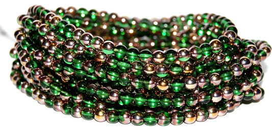 Round Pressed Glass Beads Druck, Emerald Green 27101 (50120 27101), Glass, Czech Republic