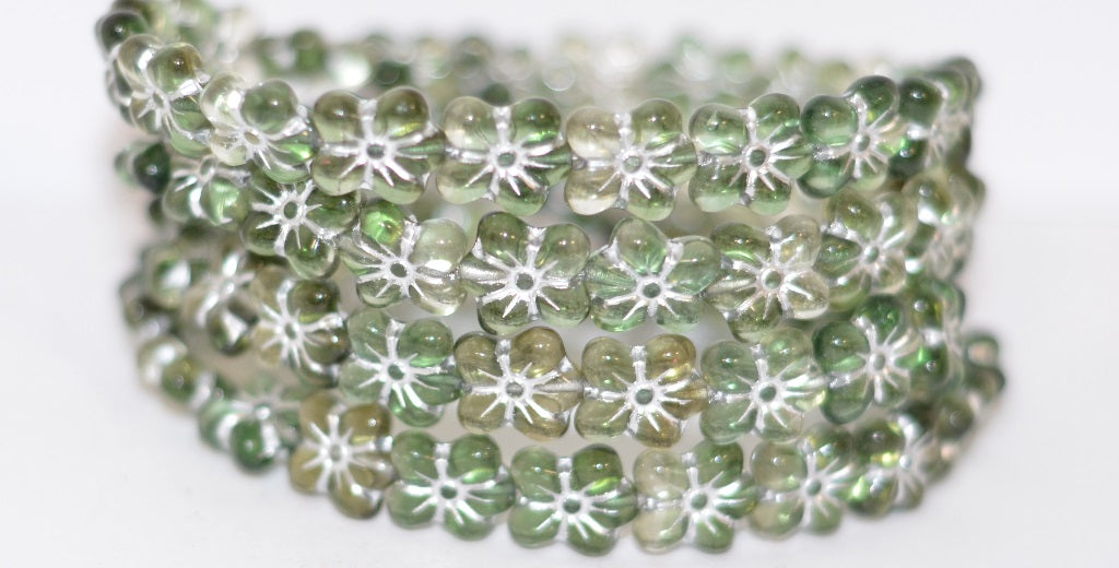Flower Pressed Glass Beads, (502280100 54201), Glass, Czech Republic