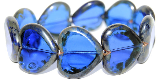 Table Cut Heart Beads, Transparent Blue 43400 (30060 43400), Glass, Czech Republic