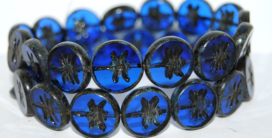 Table Cut Round Beads With Dragonfly, Transparent Blue Travertin (30060 86800), Glass, Czech Republic