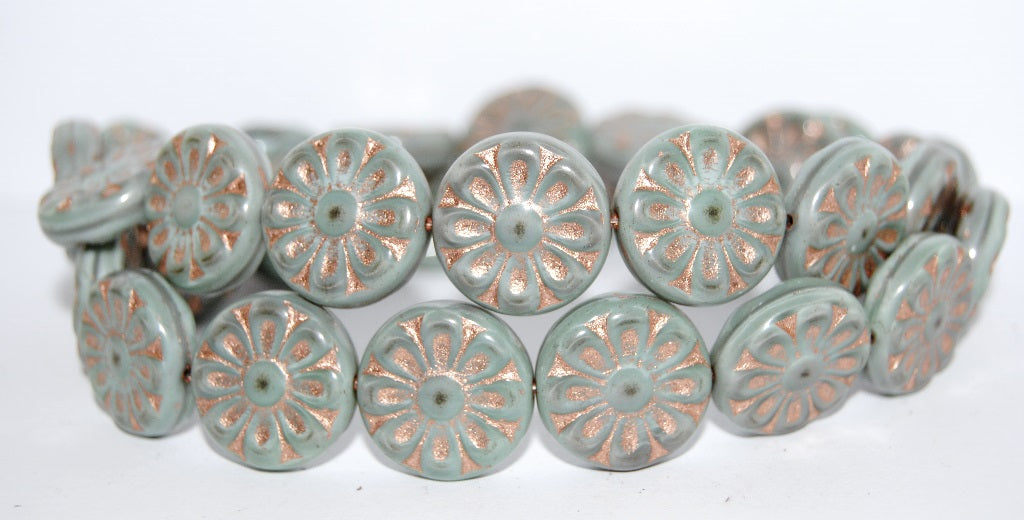 Flat Round With Flower Pressed Glass Beads, (47514 54200), Glass, Czech Republic