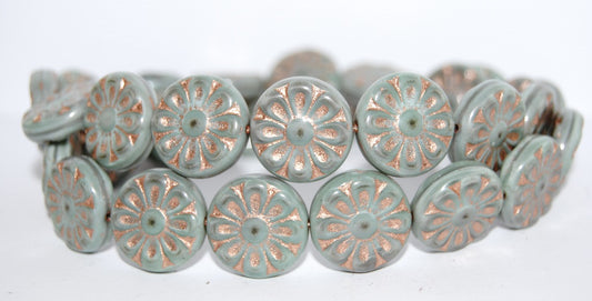 Flat Round With Flower Pressed Glass Beads, (47514 54200), Glass, Czech Republic