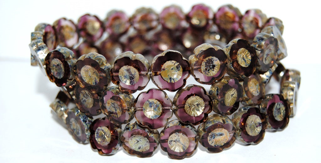 Table Cut Round Beads Hawaii Flowers, (2002008 43400), Glass, Czech Republic