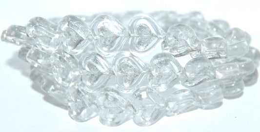 Heart With Heart Pressed Glass Beads, Crystal 54201 (30 54201), Glass, Czech Republic