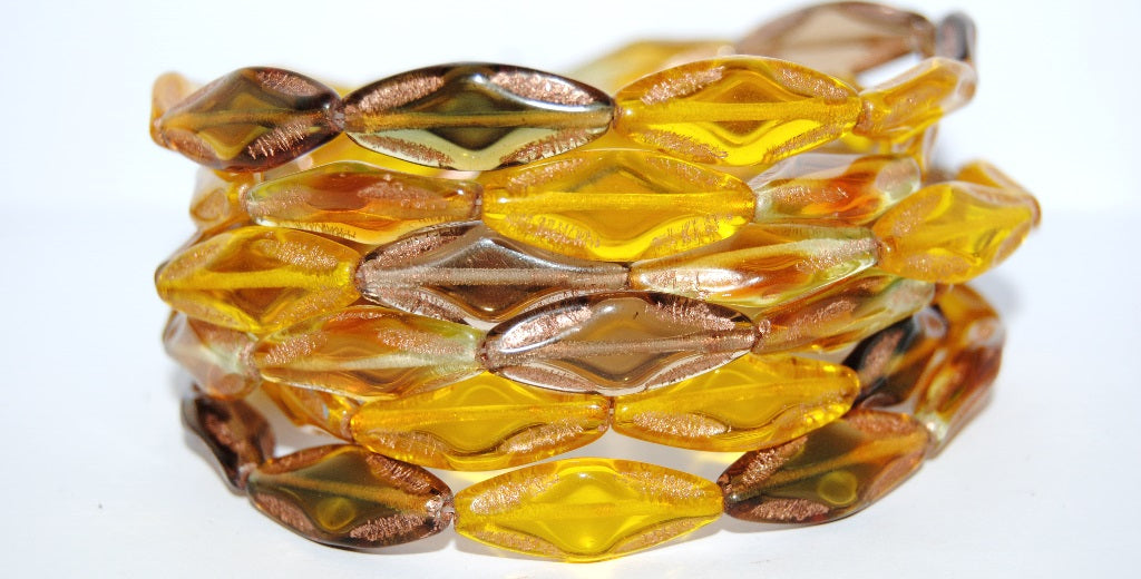 Faceted Oval With Star Pressed Glass Beads, (Color 2 54200), Glass, Czech Republic