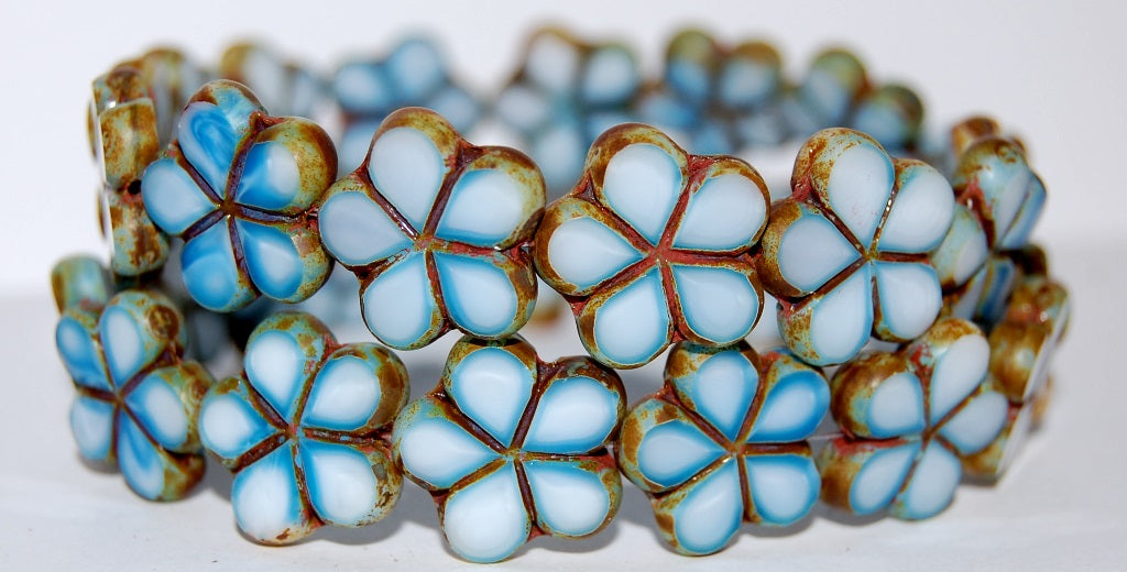 Table Cut Flower Beads, 7624 Travertin (7624 86800), Glass, Czech Republic