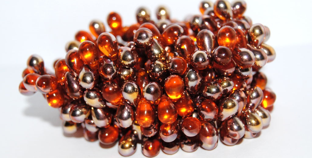 Pear Drop Pressed Glass Beads, Transparent Orange 27101 (90020 27101), Glass, Czech Republic