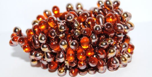 Pear Drop Pressed Glass Beads, Transparent Orange 27101 (90020 27101), Glass, Czech Republic