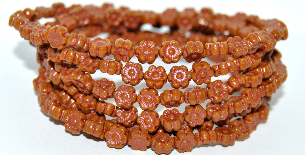 Hawaii Flower Pressed Glass Beads, Opaque Brown 43806 Metalic (13610 43806 Metalic), Glass, Czech Republic