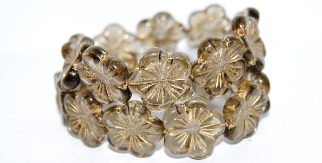 Round Flower Hibiskus Pressed Glass Beads, (40020 54202), Glass, Czech Republic