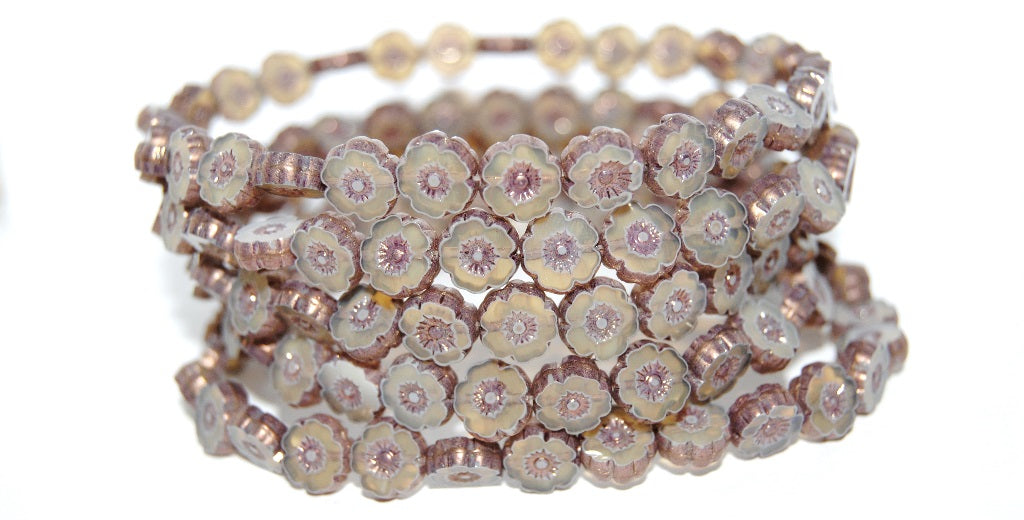 Table Cut Round Beads Hawaii Flowers, 41000 Bronze (41000 14415), Glass, Czech Republic