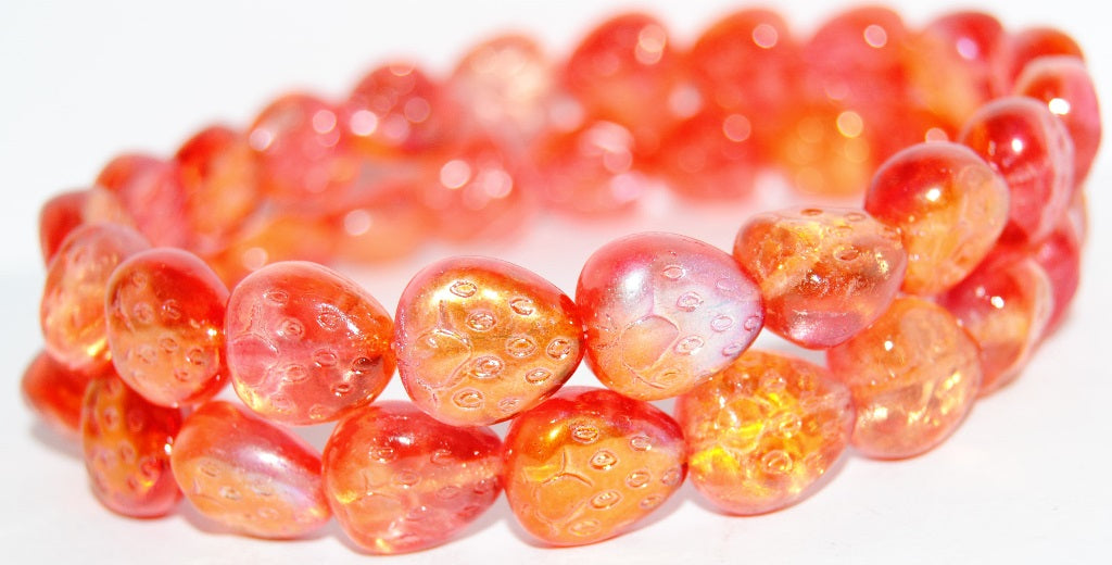Strawberry Pressed Glass Beads, 48109 (48109), Glass, Czech Republic