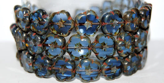 Table Cut Flower Beads, Transparent Blue 43400 (30040 43400), Glass, Czech Republic