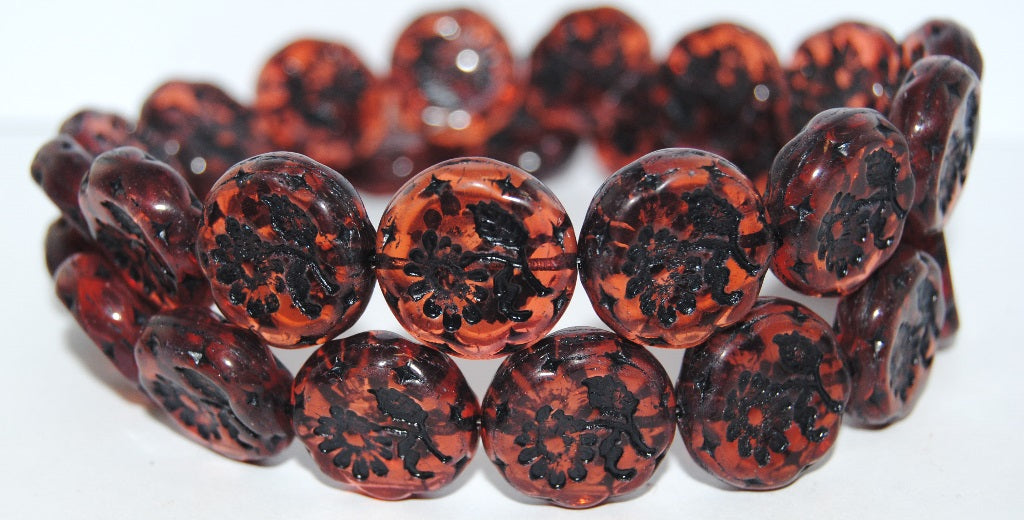 Round Flat With Flower Marguerite Pressed Glass Beads, Opal Pink 46769 (71010 46769), Glass, Czech Republic