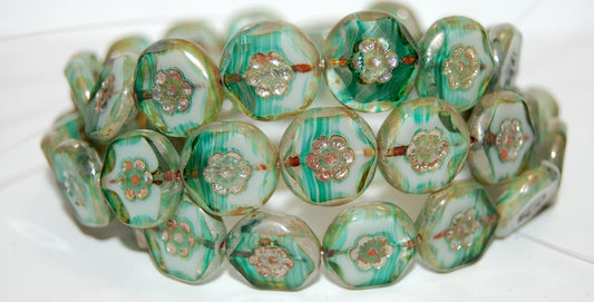 Table Cut Round Beads With Flower, (55014 43400), Glass, Czech Republic