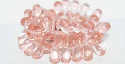 Pear Drop Pressed Glass Beads, Transparent Pink (70120), Glass, Czech Republic
