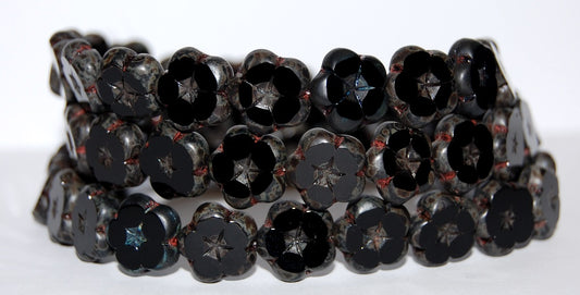 Table Cut Flower Beads, Black Travertin (23980 86800), Glass, Czech Republic