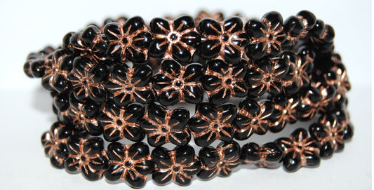 Flower Pressed Glass Beads, Black 54200 (23980 54200), Glass, Czech Republic