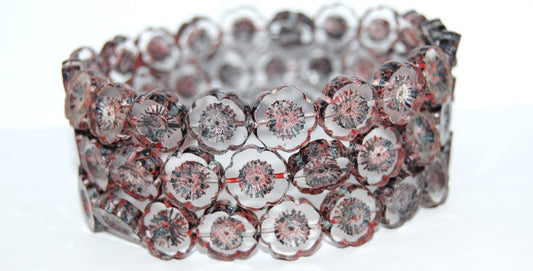 Table Cut Round Beads Hawaii Flowers, Lava Glass Crystal Black Red (Lava Glass 30 Black Red), Glass, Czech Republic