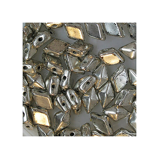 DIAMONDUO glass two-hole beads rhombus gemduo Antique Silver Patina Glass Czech Republic