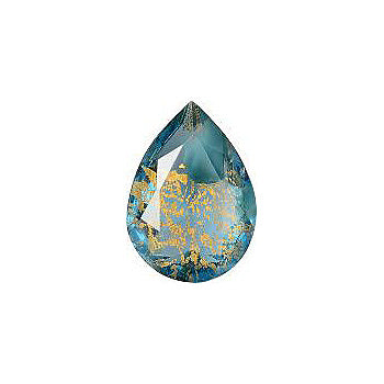 Pear Faceted Pointed Back (Doublets) Crystal Glass Stone, Aqua Blue 13 With Gold (01565), Czech Republic