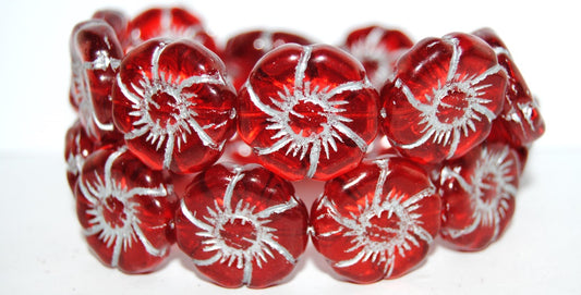 6-Petal Flower Pressed Glass Beads, Light Siam 54201 (90070 54201), Glass, Czech Republic